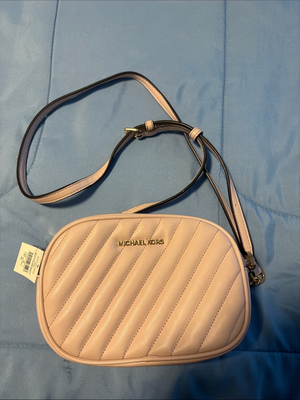Michael Kors Quilted Crossbody Bag in Pale Pink with Gold Hardware